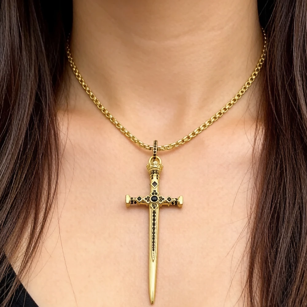Sword Pendant Link Chain Necklace Summer Brand New Fine Jewelry Europe 925 Sterling Silver Vintage Gift For Women Men view 2