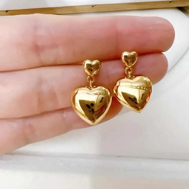 

New Arrival 18K Yellow Gold Earrings Women AU750 Gold Smooth Heart Dangle Earrings