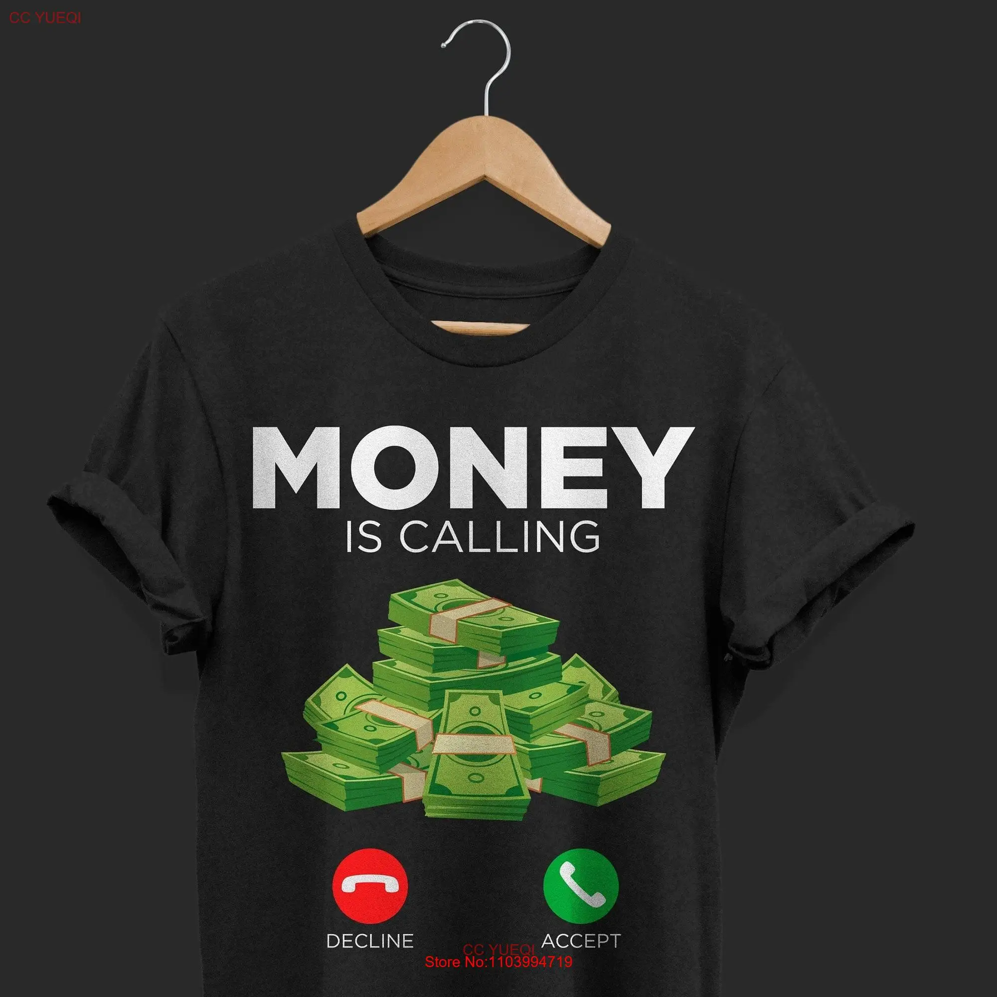 Hustle Hundred Dollar Bill Money Calling T Shirt Wealth Rolled 100 Bills Rich Hard Cash Business Hustler Entrepreneur