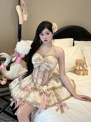 New Original Japanese Harajuku Cool Girl Fashion Skirts Female Lolita Temperament Slim Sweet Kawaii Bow Bandage Suit Skirts