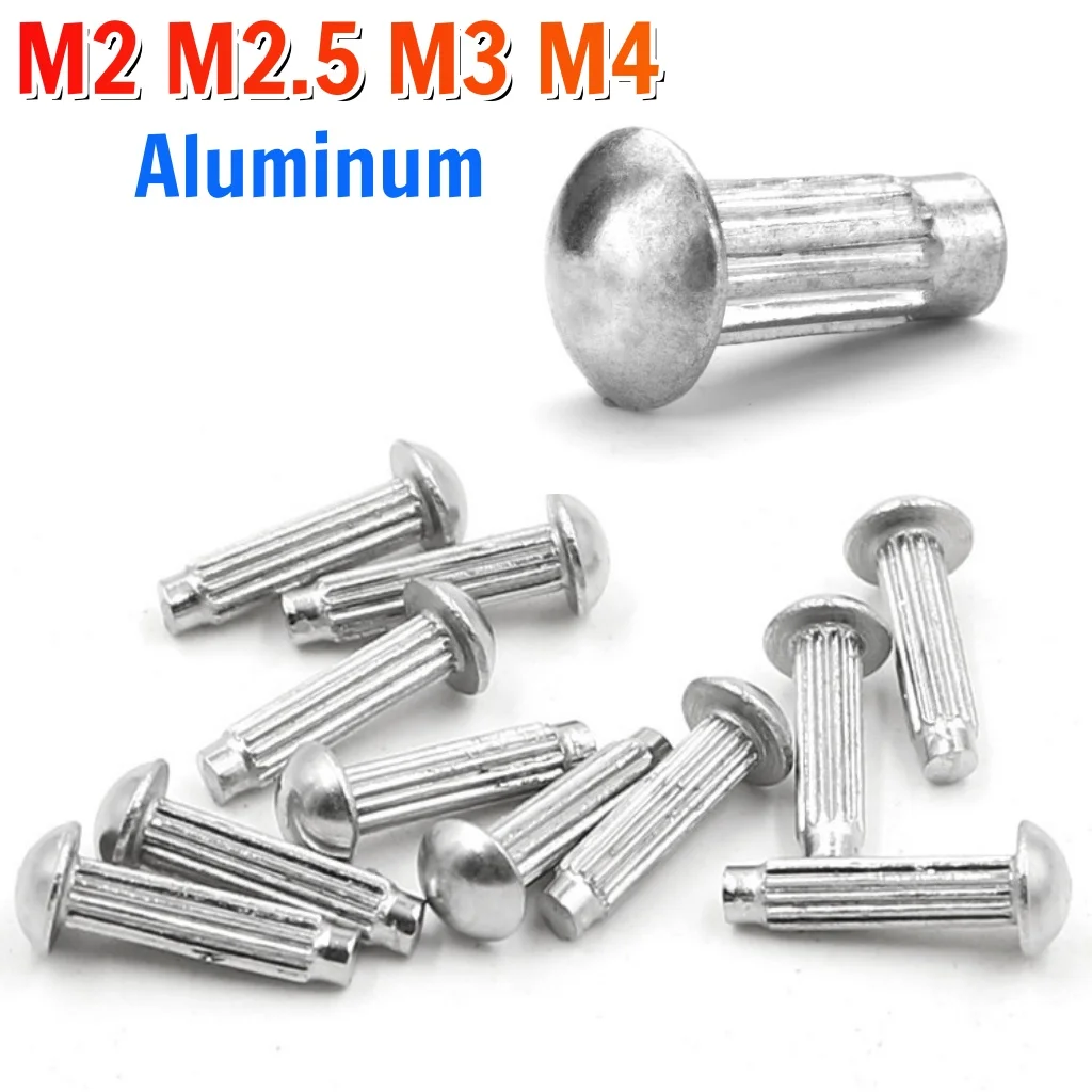 Beicai 100~500pcs Aluminum Button Round Knurled Shank Solid Rivet For Label Name Plate M2 M2.5 M3m4 Round Knurled Rivet Gb827