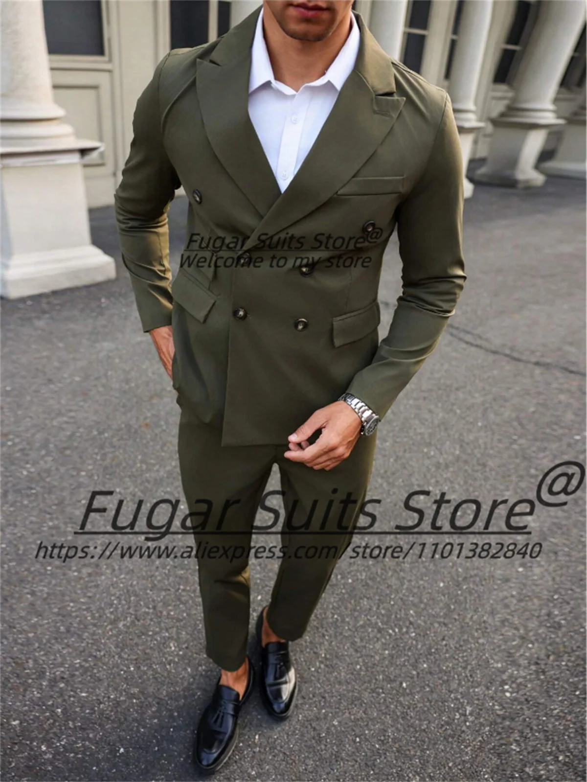 Army Green Formal Men Suits Slim Fit Double Breasted Groom Wedding Tuxedos Prom 2 Pieces Sets Handsome Male Blazers Ropa Hombre