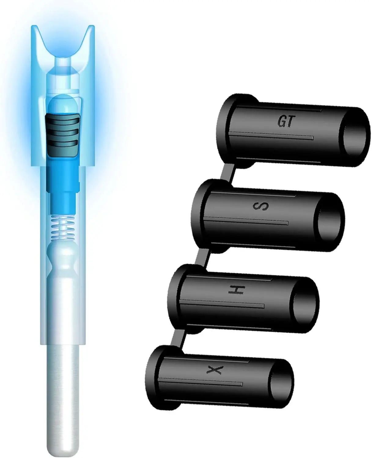 6PCS Lighted Nocks with .165 .204 .233 .244 .246 Inside Diameter with X, H, S, GT Bushings Half-Moon light up knocks