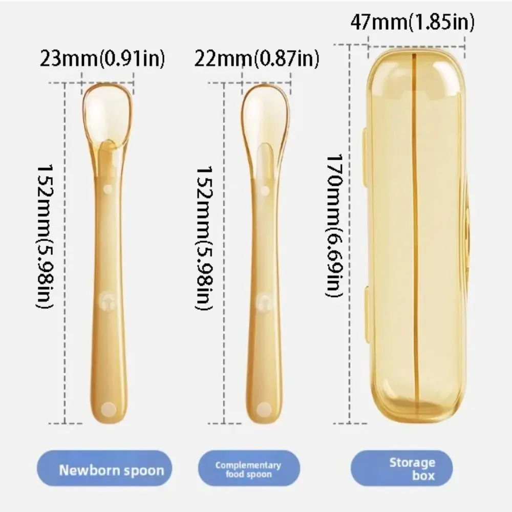 Colher de bebê de silicone macio, fácil limpeza, design seguro, colher de desmame, tamanho mini, capa à prova de poeira, colher ergonômica, uso portátil