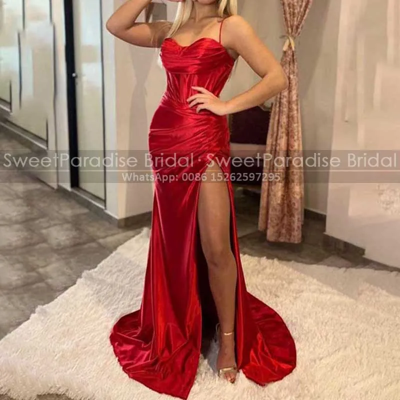 Sexy High Split Bridesmaid Dresses Long Mermaid Spaghetti Straps Customized Plus Size Sheath Party Dress Wedding Guest For Women