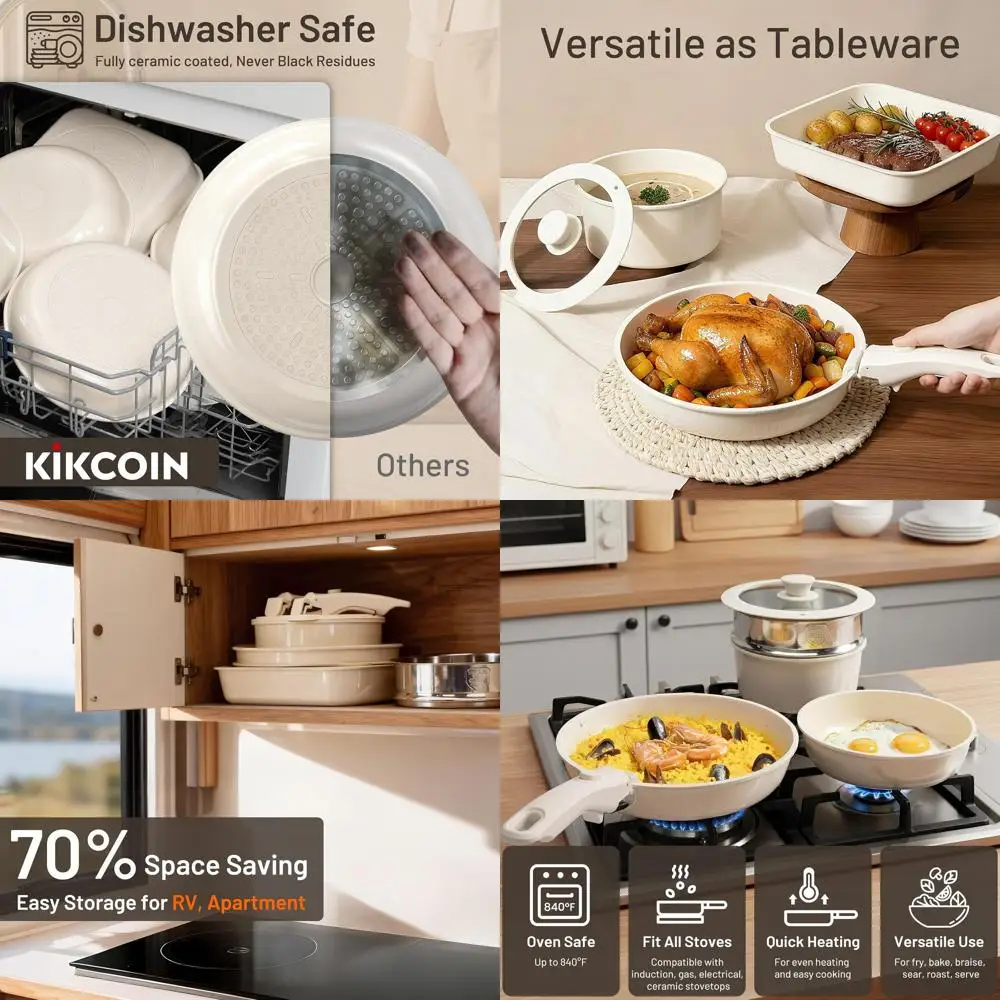 

25-Piece Detachable Handle Nonstick Cookware Set for RV, Oven/Dishwasher Safe, PFOA-Free