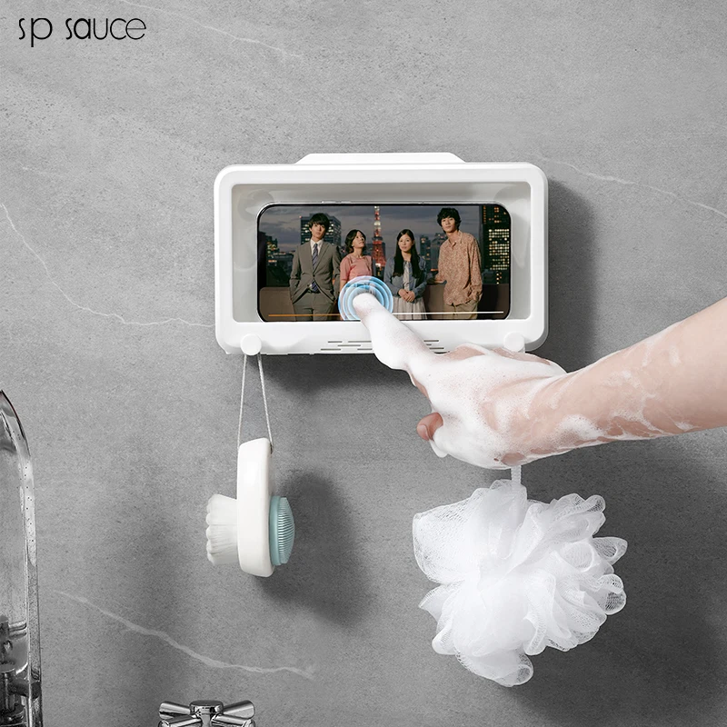 

Self-Adhesive Bathroom Phone Holder, Waterproof Case Box, Wall Mounted, All Covered Mobile Phone Shelves, Shower Accessories, Ne