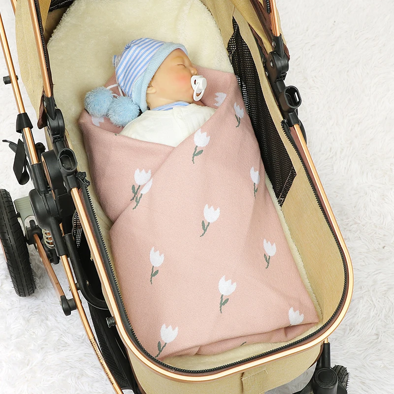 Infant Baby Blanket Cotton Knit Newborn Plaid Girl Boy Bed Crib Quilt Cute Floral Soft Stroller Wrap Swaddle 100*80CM Sleep Cove