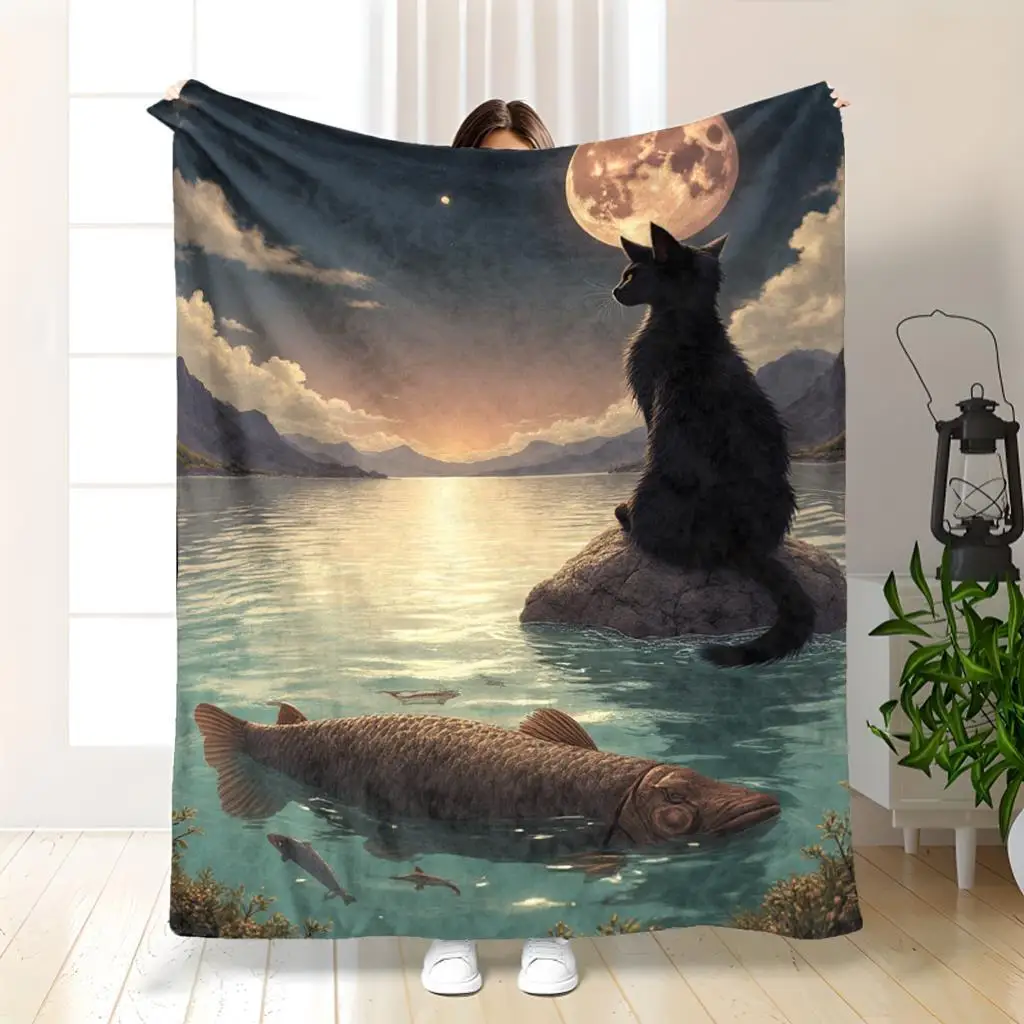 

Modern Japanese Wave Blanket - Koi Fish Print Soft Flannel Throw