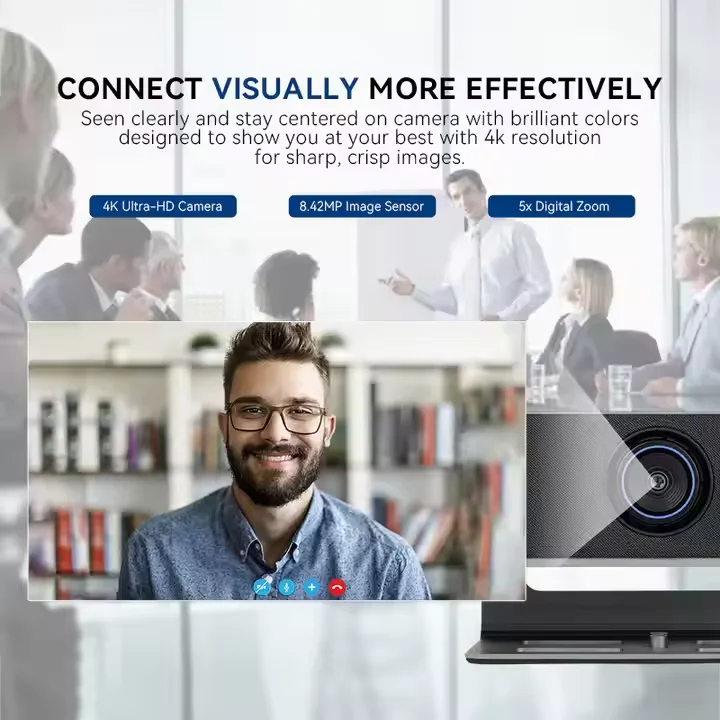 TONGVEO   3-in-1 MeetBar Video Bar 4K Multiple AI Tracking 5X Digital Zoom 8 Mics 8W USB/HDM1/LAN Conference Webcam System