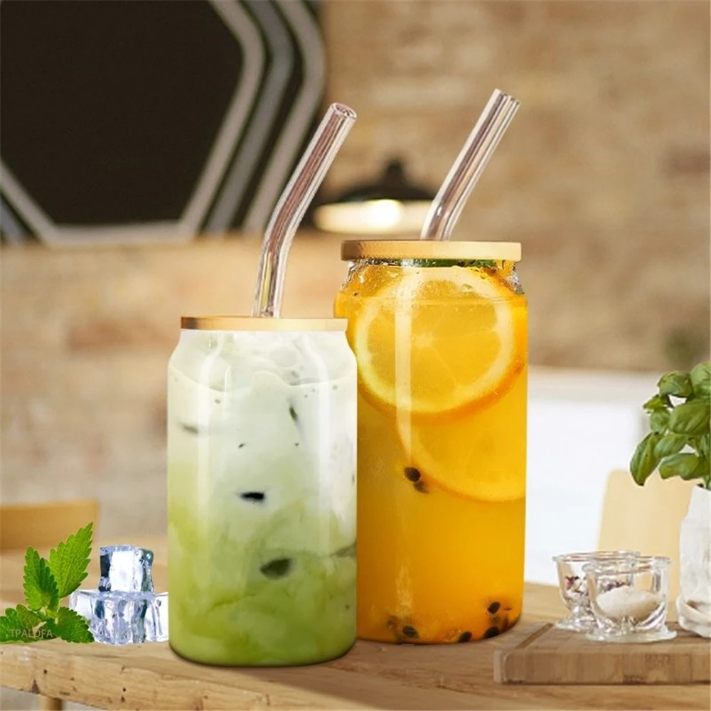 

400/560ml Glass Cup with Lid+Straw Transparent Bubble Tea Cup Juice Beer Coffee Mug Milk Cup Kitchen Drinkware