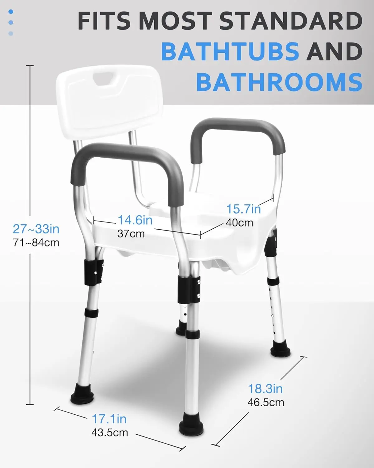 Elderly U-Shaped Shower Chair with Arms for Handicap, Heavy Duty, Wide Seats, Shower Chair for Bathtub