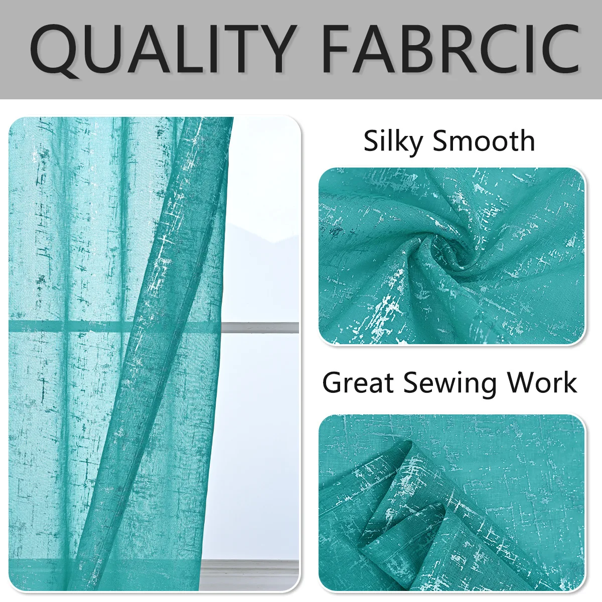 

Curtain Silver Printed Grommet Top Window Curtains Living Room Bedroom Decor Semi-sheer Soft Gray Treatment