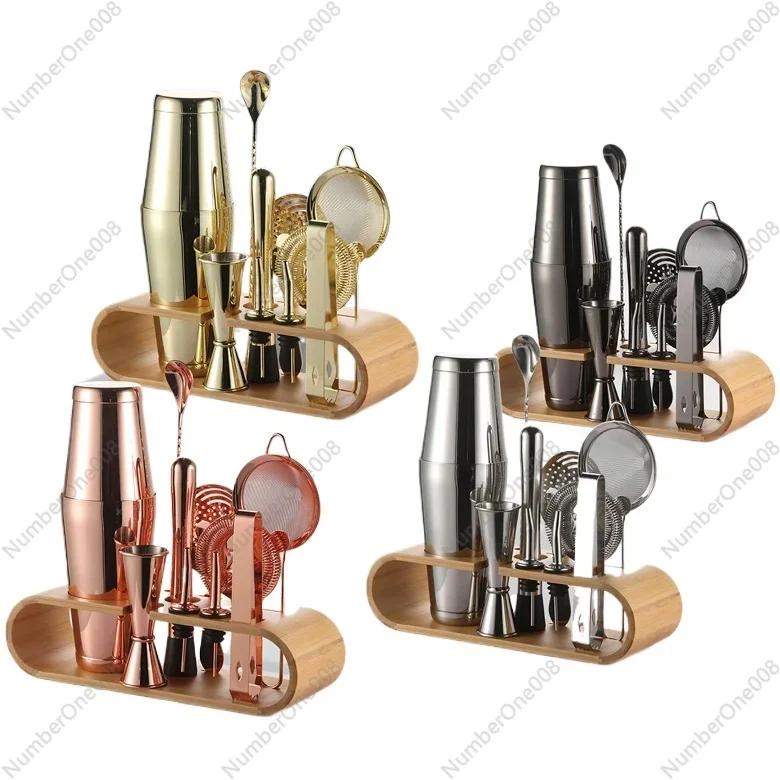 

Stainless Steel Boston Shaking Bed 11-Piece Bar Accessory Set with or Without Bamboo Frame