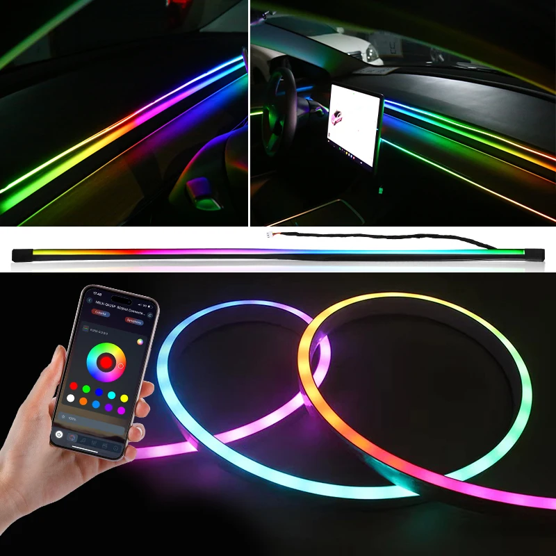 200cm 150cm Car Ambient Light Front Windshield Dashboard LED 64 Colors RGB Symphony Interior Acrylic Atmosphere Lamp App Control