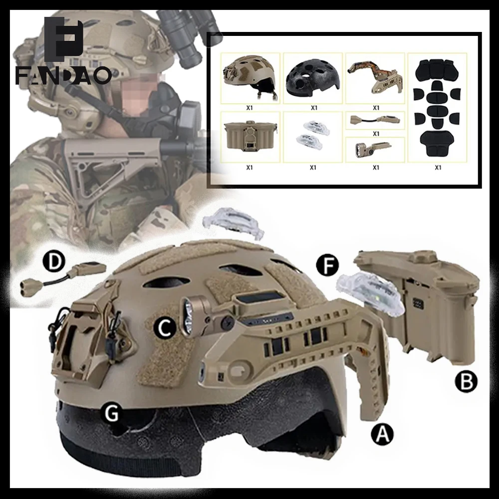 

Tactical Airsoft Helmet Set Adjustable ARC Rail SF Helmet With Battery Box Signal Light Helmet Light for CS Shooting Cosplay