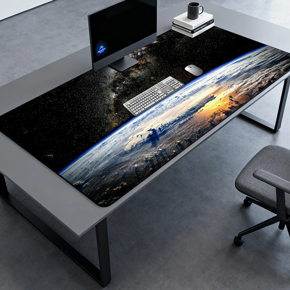 Space Galaxy Mouse Pad Pc Gaming Desk Mat 120x60 Cosmic Mousepad Giant Earth Sunrise View Accessories Full Desk Mousepads