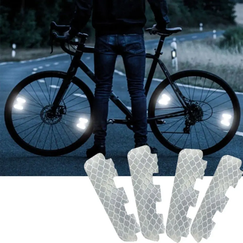 4pcs Weather Resistant Bicycle Reflective Strips Luminous Durable Bicycle Reflective Self-Adhesive Wheel Rim Reflectors