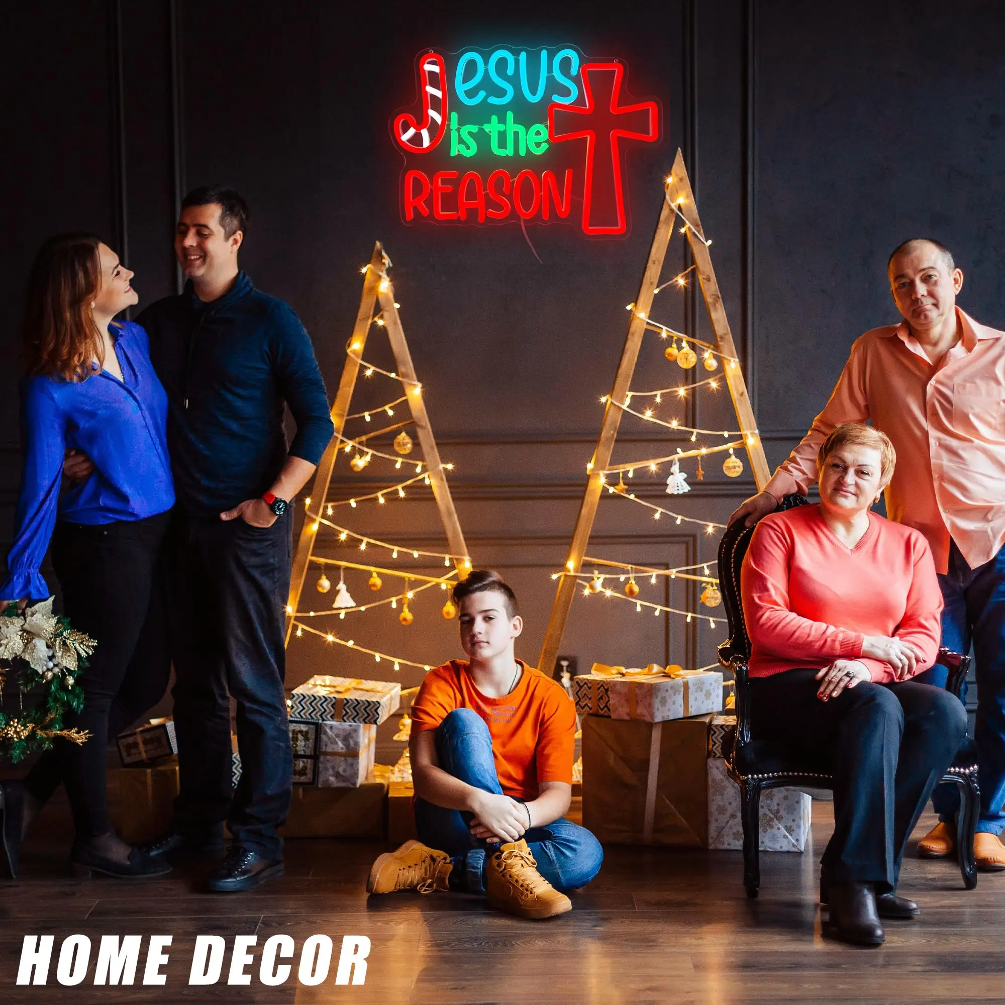 Неоновая вывеска «Иисус — это причина», красочная светящаяся вывеска с регулируемой яркостью, Рождественский декор для дома, церкви, праздничные подарки для вечеринок