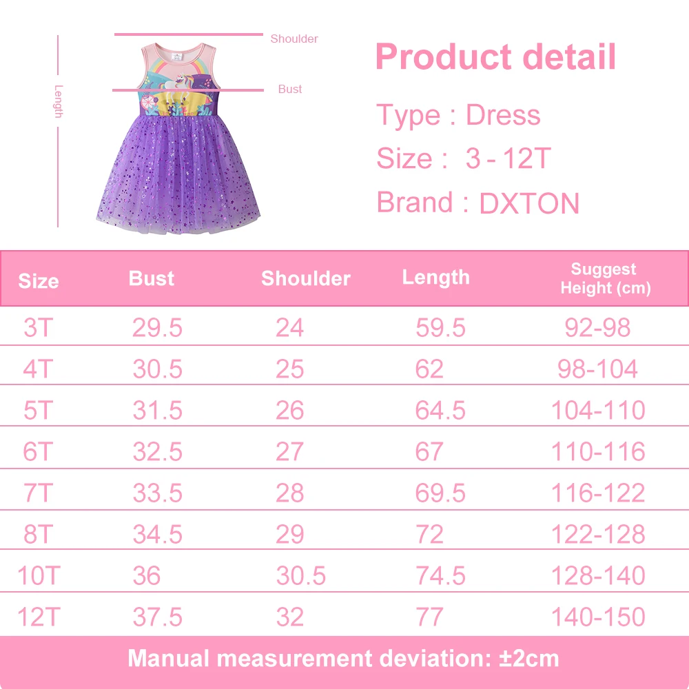DXTON New Kids Princess Dress Sleeveless Toddler Cotton Clothing Licorne Rainbow Plants Printed Summer Holiday Children Dresses