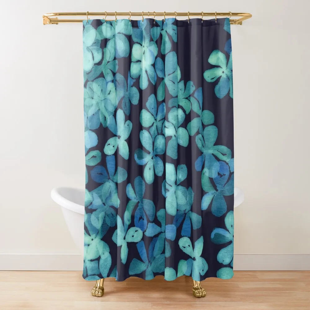 

Hand Painted Floral Pattern in Teal & Navy Blue Shower Curtain Cover Bathroom Accessories Curtain