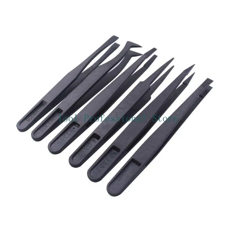 57QF 6/8 Pieces Anti Static Black Carbon Fiber Repair Plastic Tweezers for Jewelry Craft DIY Beauty Electronics Repair Tool