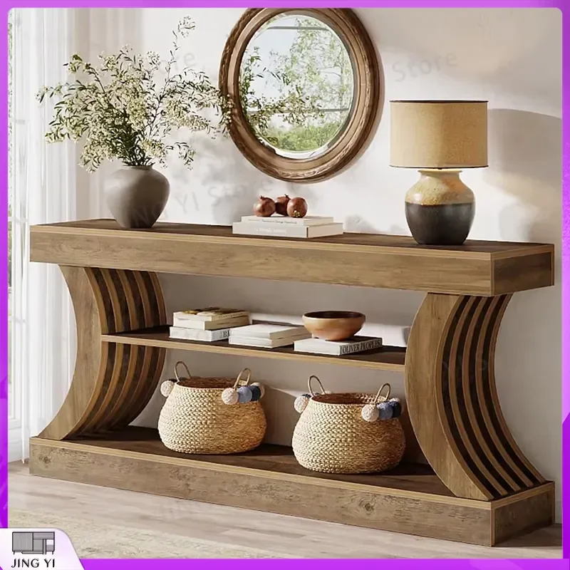 70.9 Inch Farmhouse Style Sofa Table Behind Sofa with 3 Tier Storage for Entryway Hallway Foyer Living Room Modern Console