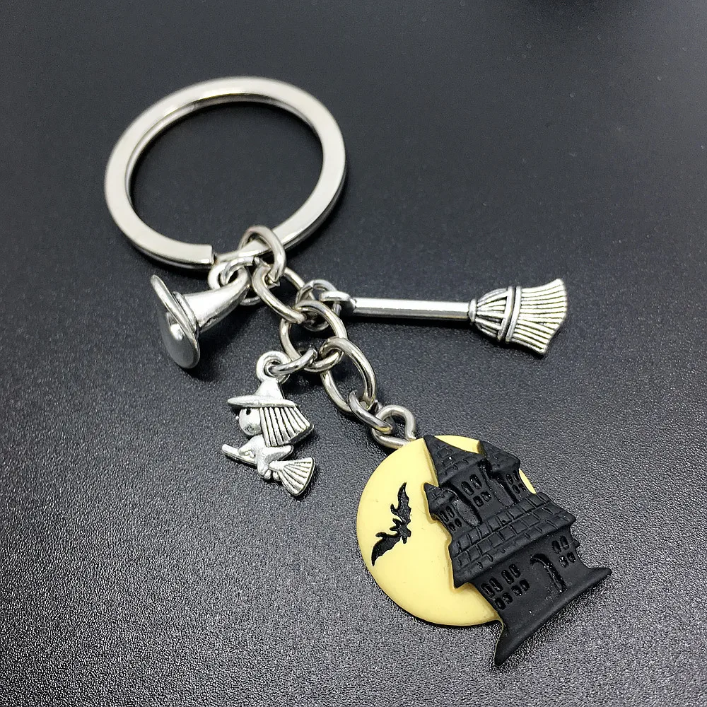 هالوين مكنسة الساحرة معالج قبعة ماجى قبعة القلعة مفتاح سلسلة الفولاذ المقاوم للصدأ النساء مجوهرات اكسسوارات صديق الهدايا الموضة #4