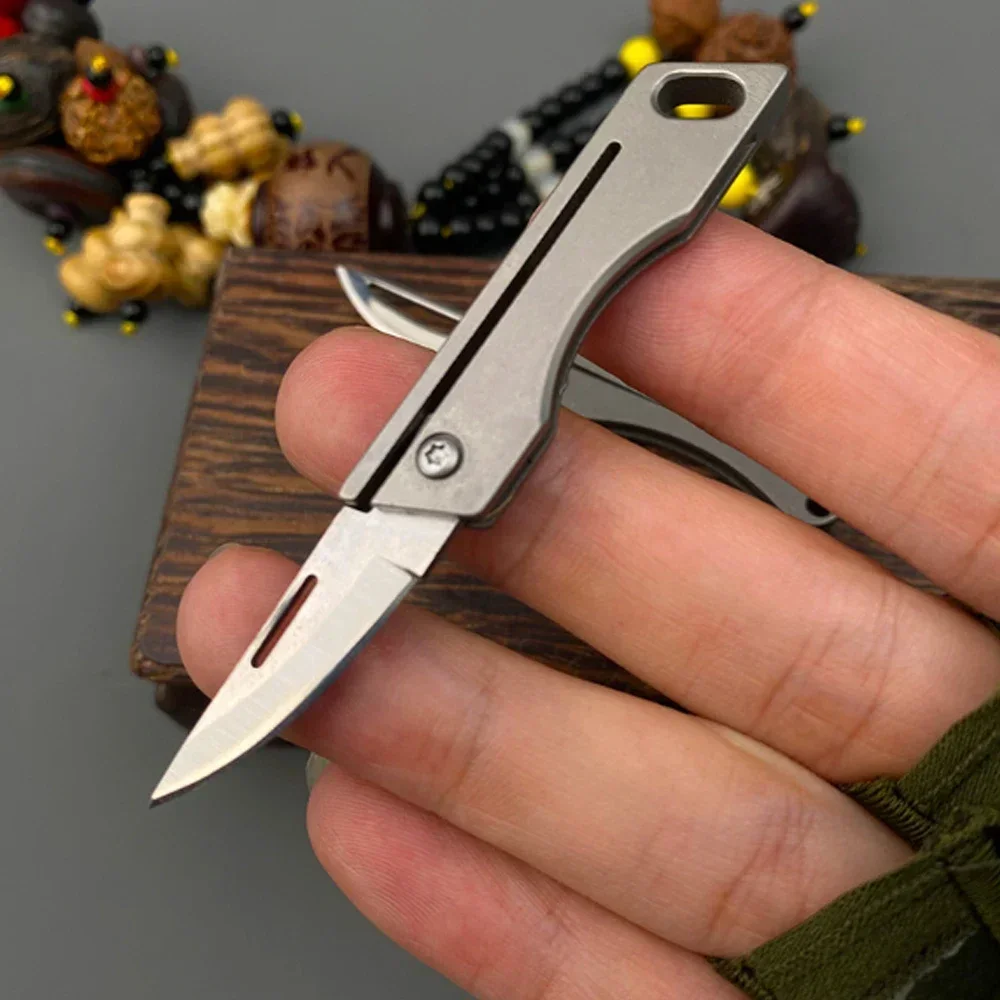 Mini Titanium Alloy TC4 Folding Knife EDC Portable Keychain Pendant Knife Express Unpacking Pocket Knife Gift EDC Tool