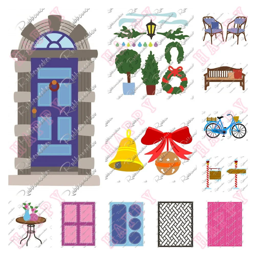 Metal Cut Dies Bells Patio Chairs Table Bicycle Scrapbook Diary Decoration Paper Craft Embossing Template DIY Greet Card Making