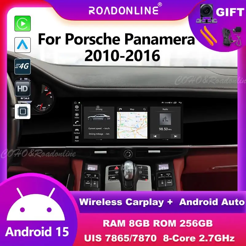 Für Porsche Panamera 2010-2016 Android 14 CarPlay Radio 12,3" HD Touchscreen GPS-Navigation |   Kabelloses CarPlay & Android Auto