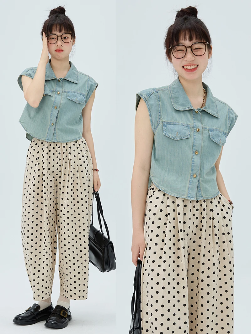 

Жилетка женская джинсовая винтажная VOUSALME, летняя, тонкая, универсальная, для повседневной носки, из полиэфирного волокна