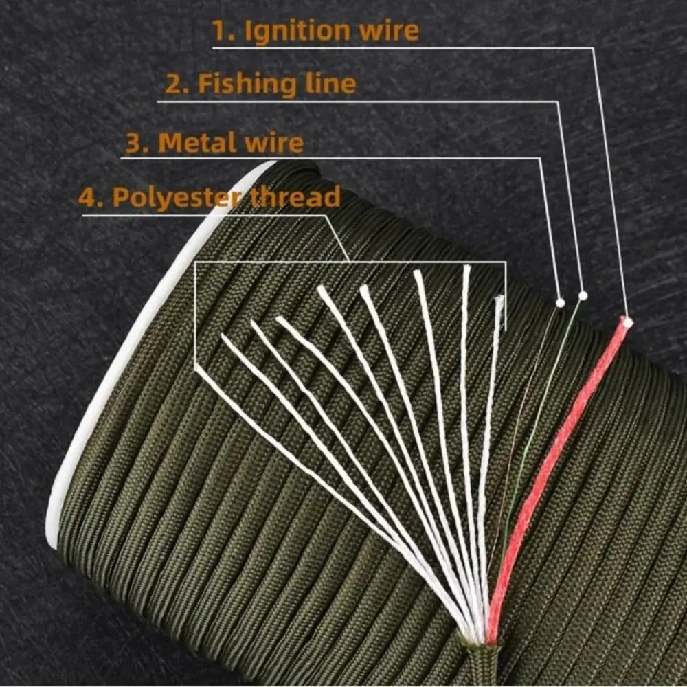Paracord de rescate de 100M de longitud estructura de 9 núcleos 4mm de diámetro Paracord de supervivencia tipo 550 Material de poliéster Paracord de Camping