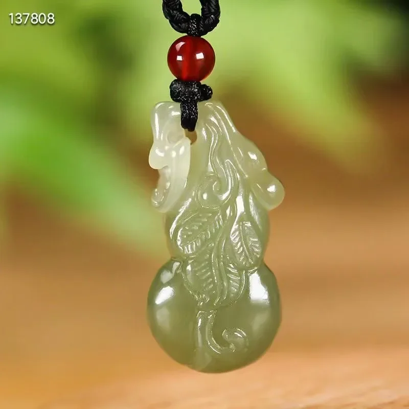 

Natural 100% real green hetian jade carve gourd pendant Bless peace necklace jewellery for men women gifts luck jade