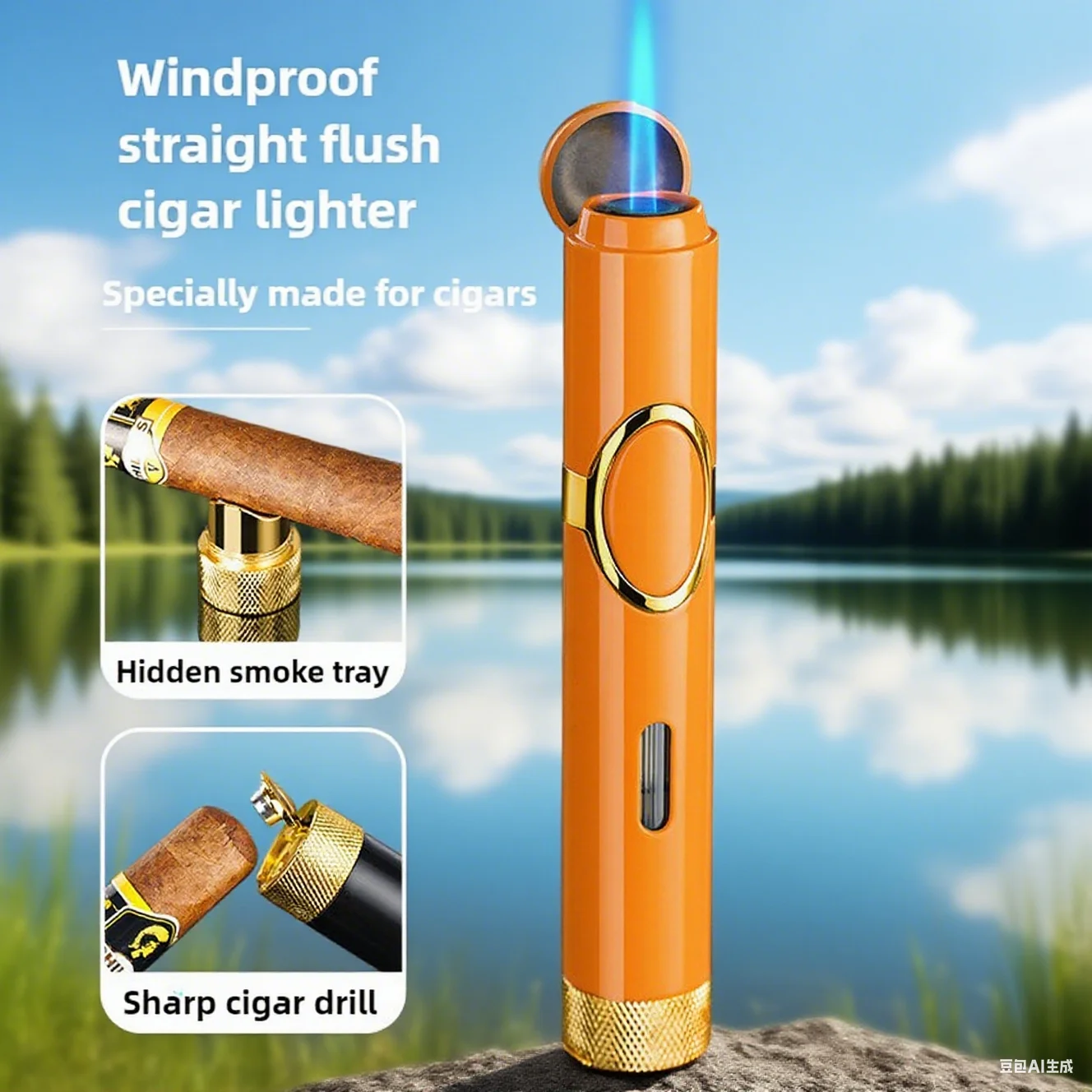 

2025 New Direct Windproof Cigar Lighter Multifunctional Cigar Holder Puncher Igniter High-end Men Gift Smoking Accessories