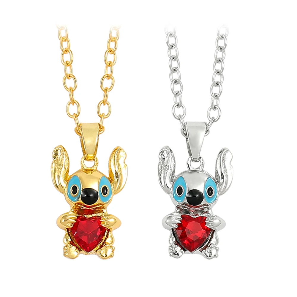 Lilo and Stitch Necklace, Kawai Heart Necklace, Y2k Accessories, Gold Color Jewelry, Party Gift, 1 Pc