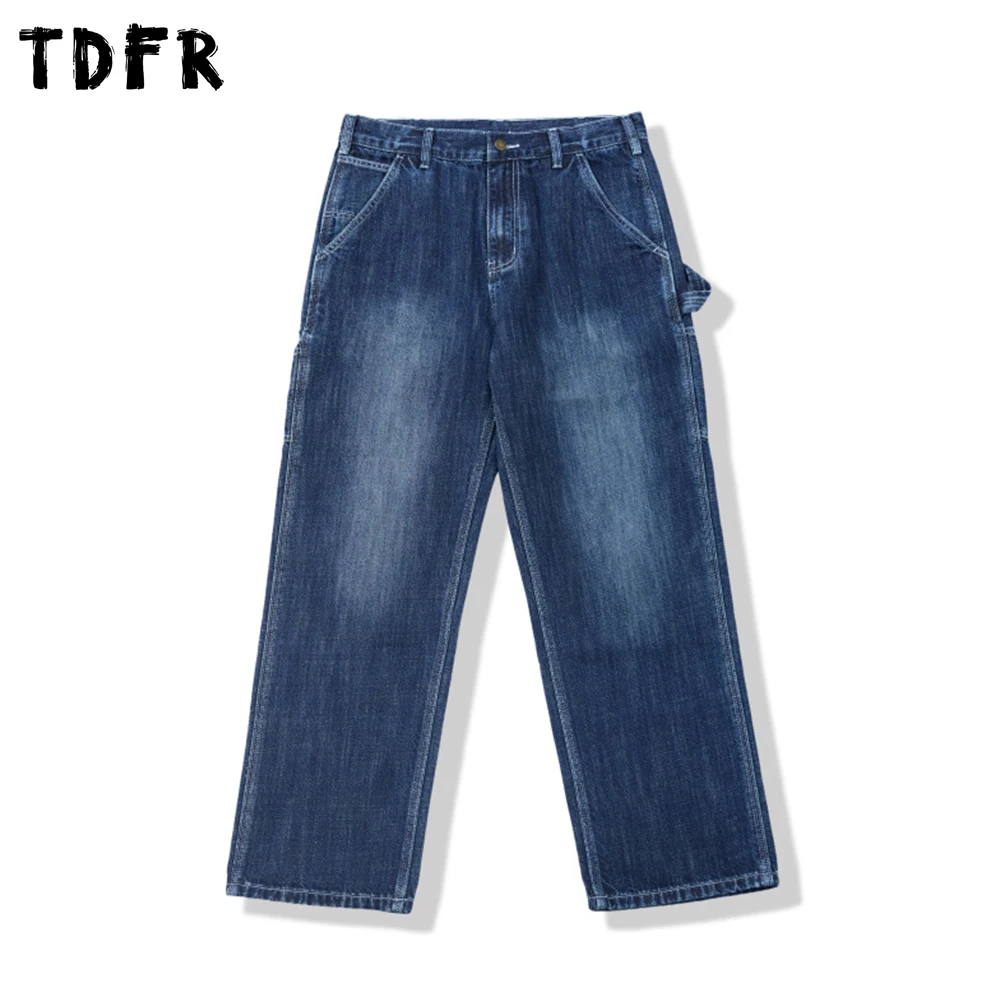 

Джинсы-карго с карманами, мужские потертые прямые мешковатые широкие джинсовые брюки с несколькими карманами, мужские брюки-картоны