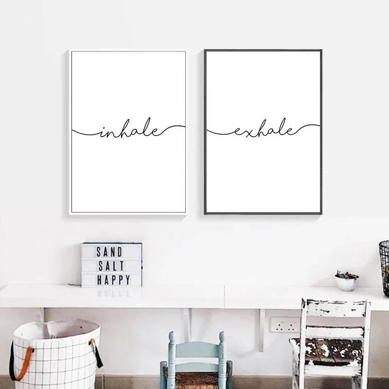 

Black White Minimalist Quotes Art Canvas Print Inhale Exhale Wall Canvas For Room Decor Painting Poster Decorative Picture