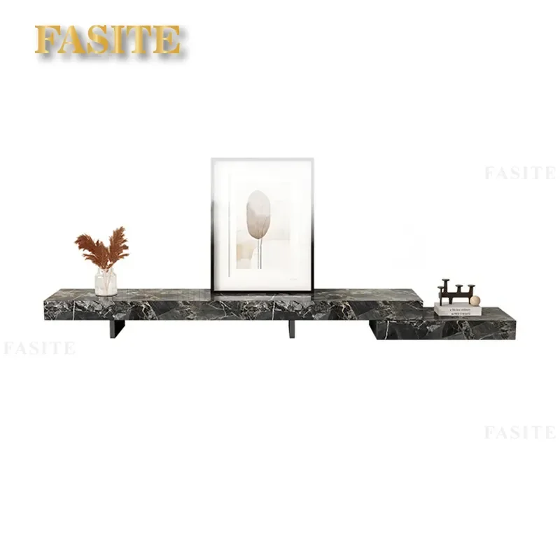 Italian Minimalist Telescopic TV Cabinet Solid Wood Rock Slab Audio Visual Cabinet Coffee Table Floor Cabinet Combo for Small