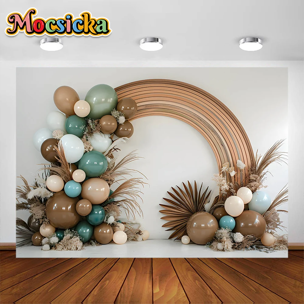 Boho Rainbow Photography Backdrops Birthday Boy Kids Cake Smash Photocall Balloons Backgrounds Decoration For Studio Props