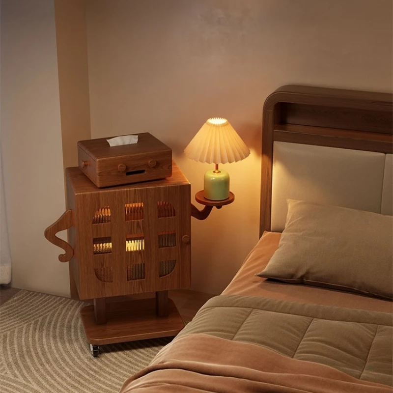 

Mobile bedside tables, solid wood bedroom cabinets with lights