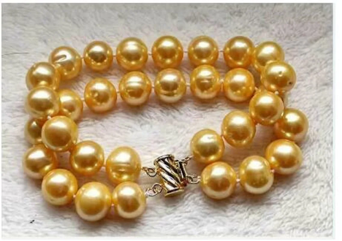 

Stunning 2 rows AAA 12-13mm natural South sea golden pearl bracelet 7.5-8" 14kp