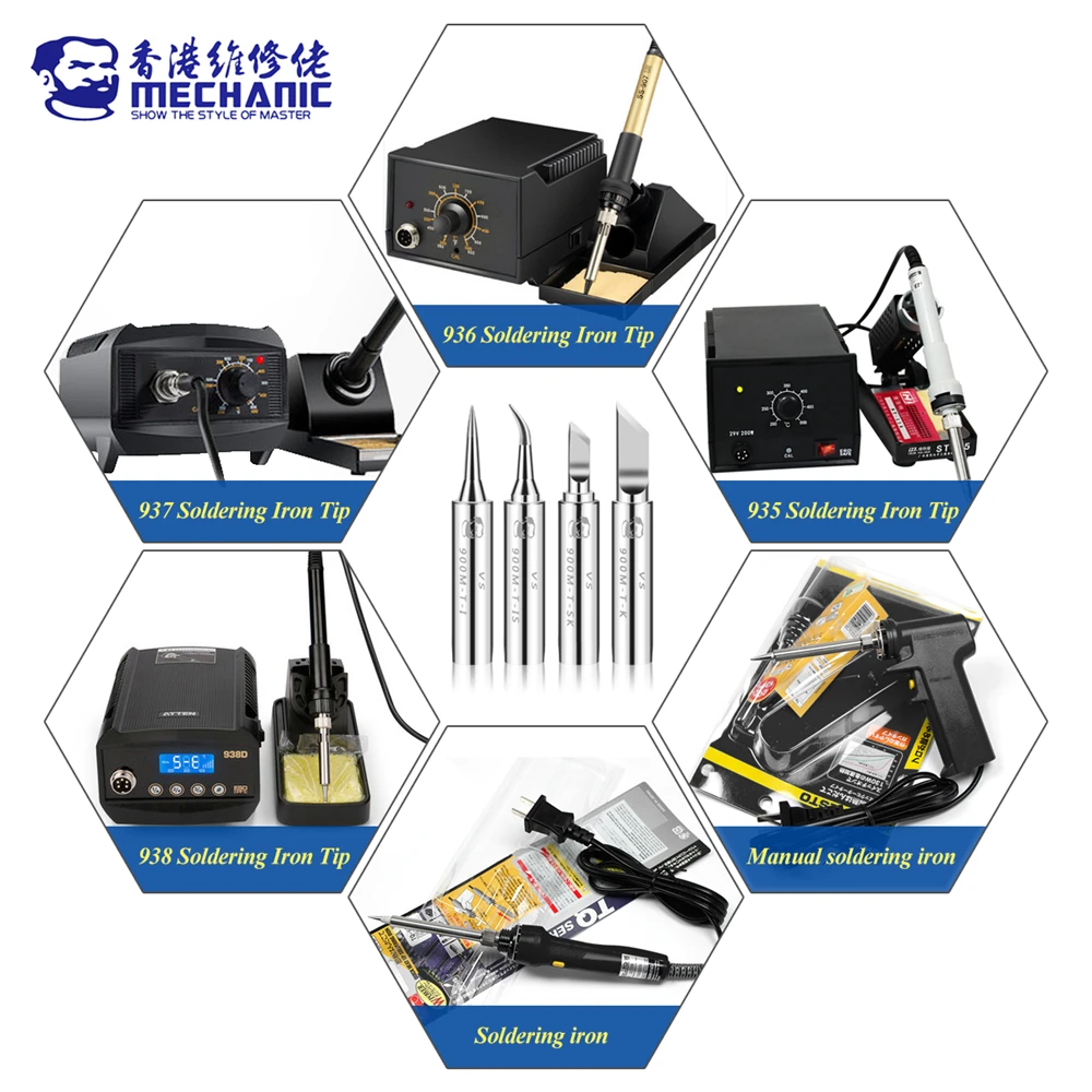 MECHANIC VS Series 900M-T Lead-Free Electric Solder Iron Tip Welding Tips Tool Kit for 935 936 969 8586 852D Soldering Station