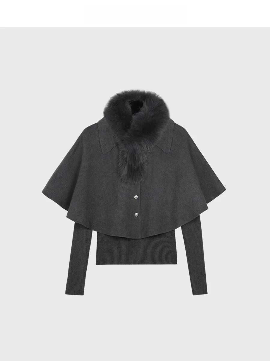 

Облегающий вязаный свитер с отстегивающимся меховым воротником, комплект из двух предметов (внутренний слой) от CHACHASTU CHT230, повседневный шик, женская мода