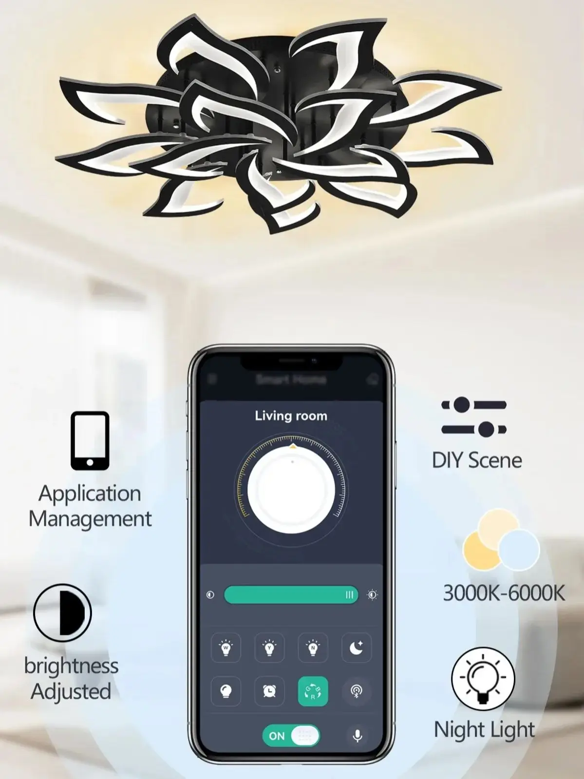 CHEGIT 5/10/14-Glühbirnen LED-Deckenleuchte, intelligente, App-gesteuerte Pendelleuchte mit warmweißem Licht für Wohnzimmer und Schlafzimmer