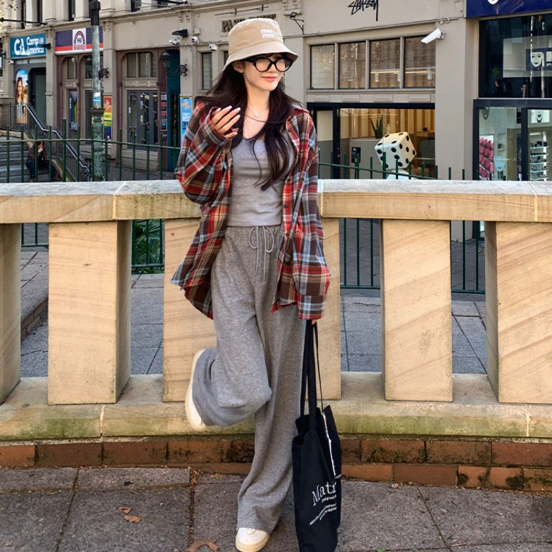 Plaid Shirts for Women Vintage Classic British Street Fashion Autumn Winter College Baggy Casual Long Sleeve Jacket Sweet Teens