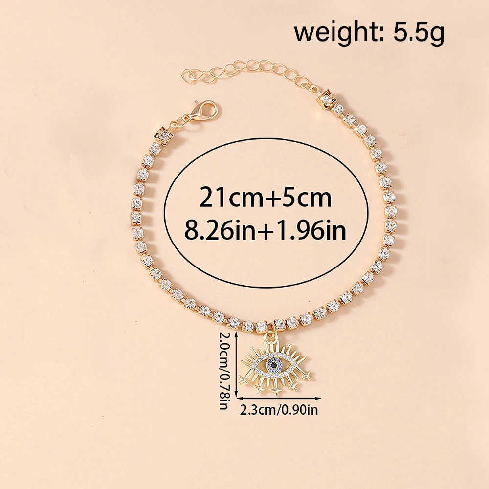 Aihua Goldfarbene Kristall-Tennis-Kette, türkisches Blauauge-Fußkettchen für Damen, barfußes Knöchelarmband, Fußschmuck, Geschenke – Detail 5