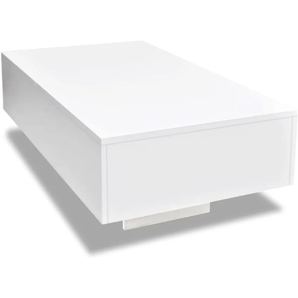 Table basse rectangulaire moderne, table à thé blanche brillante, table basse unique, basse intelligente, 33.5 po x 21.6 po x 12 po