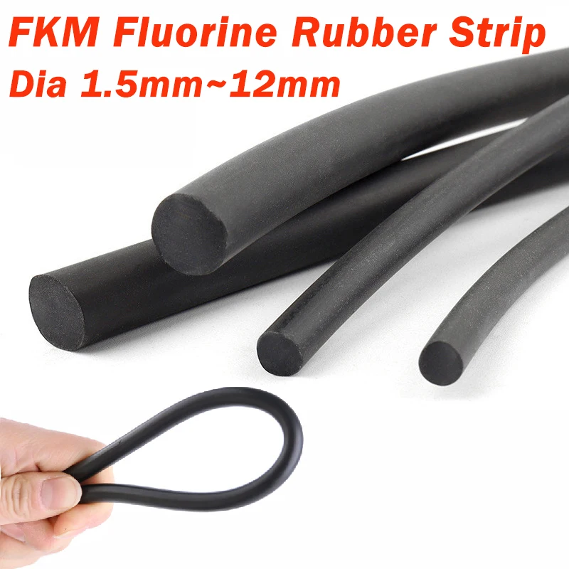 Black Fluorine Rubber Solid Strip Dia 1.5/1.8/2/2.5/2.65/3/3.2/3.5/4/4.5~12mm Round FKM Fluorine Rubber Strip Bar Sealing Strips