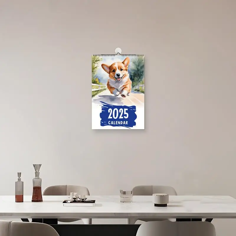 Calendario de pared para cachorros, planificador anual de 12 meses, 2025
